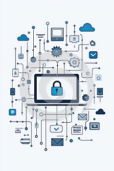 Flat illustration of cloud computing security connections