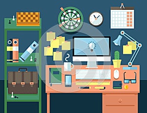 Flat illustration concept of office workspace.