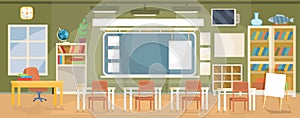 flat illustration of an empty classroom in a school, university, college, institute