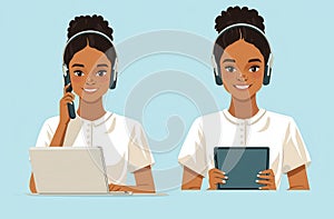 Customer service representatives using technology in a modern office