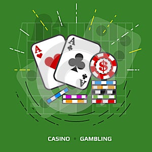 Flat illustration of gambling against green background