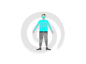 Flat illustration of human being with mask wearing standing alone boy