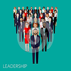 Flat illustration of a leader and a team. a crowd of men