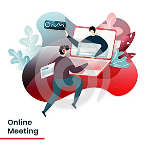 Flat Illustration Modern people and Business concept for Online Meeting. Landing page design for website and mobile website,