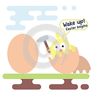 Flat illustration of newborn chicken. Easter card template.