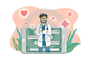 Flat illustration of online doctor consultation