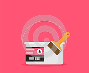 Flat illustration Paint Can with Brush vector for web design