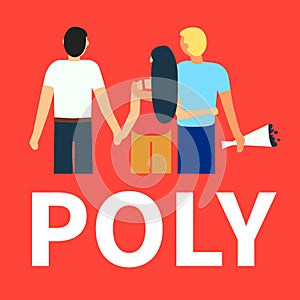 Flat illustration of partners polyamorous love. Open romantic and sexual relationships. Relationship loving people. Polyamory photo
