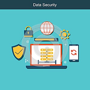 Flat illustration of security center. Lock with chain around lap stock illustration