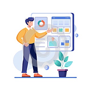 Man Presenting Data Visualization on Digital Screen with Plant: Business Analytics Concept