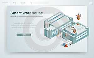 Flat Illustration Smart Warehouse at Huge Building