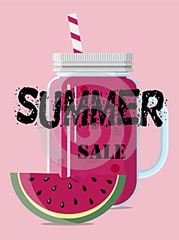 Flat illustration of a summer sale of goods. Advertising with ice cream, smothie, lemonade on a banner, website or flyer
