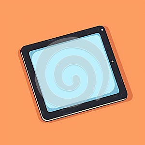 Flat illustration of a tablet on an orange background. Simple hand-drawn icon of a tablet. Digital illustration.