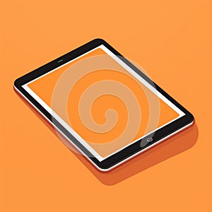 Flat illustration of a tablet on an orange background. Simple hand-drawn icon of a tablet. Digital illustration.