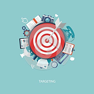 Flat illustration of targeting and time management with icons