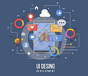 Flat illustration for ui-ux design, web design, mobile apps development. Modern flat colorful line designed concept