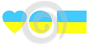 Flat illustration with ukrainian flag different shapes. Isolated icon set. Vector illustration. stock image.