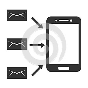 A flat illustration vector graphic of sending email, reply text and received by smartphone with arrow