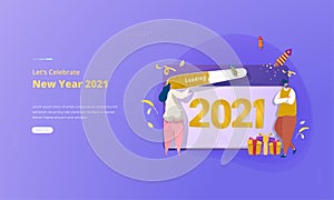 Flat illustration waiting or loading into new year 2021 for greeting post concept