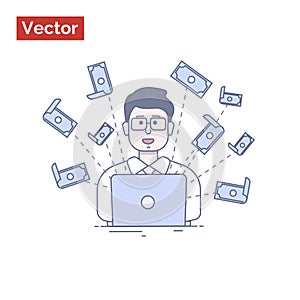 Flat illustration for website - how businessman attracts money i