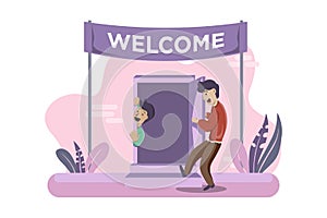 Flat illustration for welcome greeting card, banner, website landing page