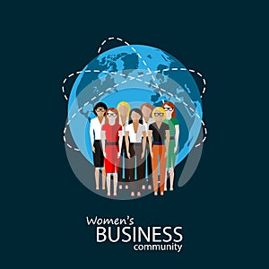 Flat illustration of women business community. a group of