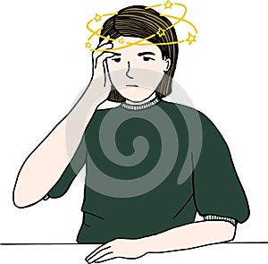 Flat Illustration of a young girl with dizziness