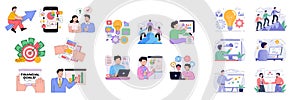 Flat Illustrations of Business Success, Teamwork, and Financial Goals Concepts and Ideas