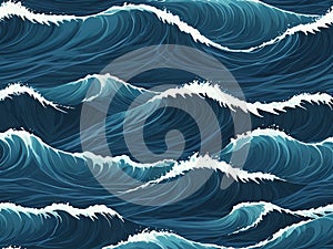 flat ilustration of Blue Sea Waves. Surf The Waves-generated by ai