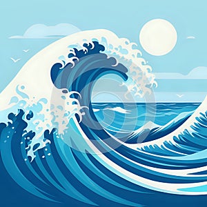 flat ilustration of Blue Sea Waves. Surf The Waves-generated by ai