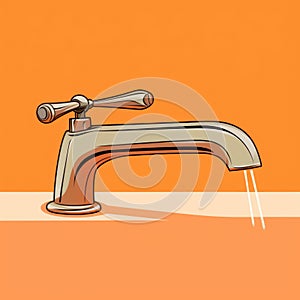 Flat image of bathtub faucet on orange background. Simple vector image of a bathtub faucet. Digital illustration.