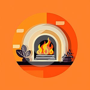 Flat image of a biofireplace on an orange background. Simple vector icon of a bio fireplace. Digital illustration.