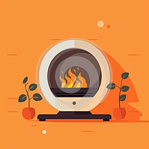 Flat image of a biofireplace on an orange background. Simple vector icon of a bio fireplace. Digital illustration.