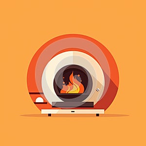 Flat image of a biofireplace on an orange background. Simple vector icon of a bio fireplace. Digital illustration.