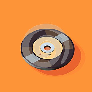 Flat image of a CD on an orange background. Simple vector icon of an omnibus disk. Digital illustration.
