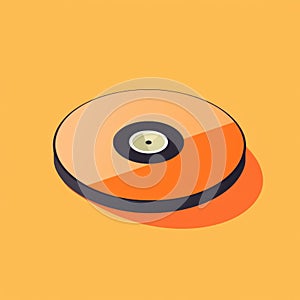 Flat image of a CD on an orange background. Simple vector icon of an omnibus disk. Digital illustration.