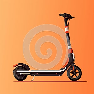 Flat image of electric scooter on orange background. Simple vector image of an electric scooter. Digital illustration.