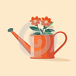 Flat image of flower watering can on orange background. Simple vector image of a flower waterer. Digital illustration