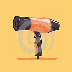 Flat image of a hair dryer on an orange background. Simple vector icon of a hair dryer. Digital illustration.