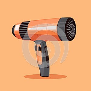 Flat image of a hair dryer on an orange background. Simple vector icon of a hair dryer. Digital illustration.