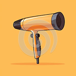 Flat image of a hair dryer on an orange background. Simple vector icon of a hair dryer. Digital illustration.