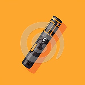 Flat image of a laser pointer on an orange background. Simple vector icon of a laser pointer. Digital illustration.