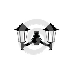 Flat image of latern. Wall lamp icon with two shades. Street light symbol.