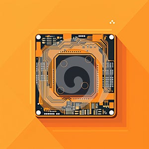 Flat image of motherboard on orange background. Simple vector icon of motherboards. Digital illustration.