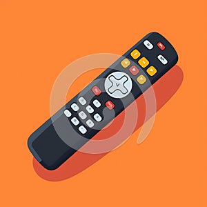 Flat image of a remote control for a TV set on an orange background.