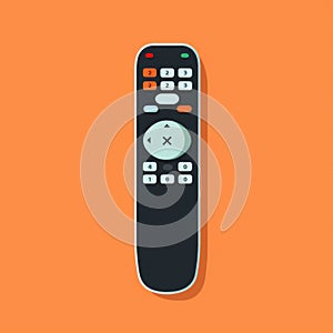 Flat image of a remote control for a TV set on an orange background.