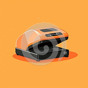Flat image of a scanner on an orange background. Simple vector icon of a scanner. Digital illustration