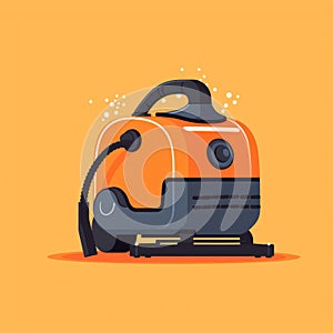 Flat image of a steam cleaner on an orange background. Simple vector icon of a steam cleaner. Digital illustration.