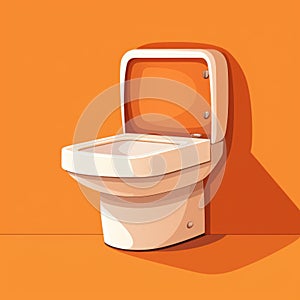 Flat image of a toilet seat in a bathroom on an orange background. Simple vector image of a toilet seat.