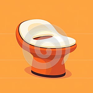 Flat image of a toilet seat in a bathroom on an orange background. Simple vector image of a toilet seat.